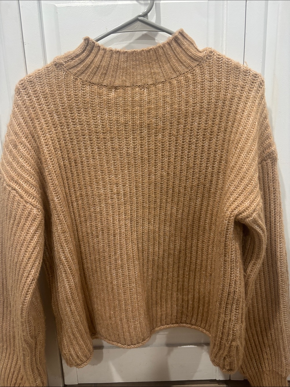 Soft Ribbed Cowl Sweater in Camel
